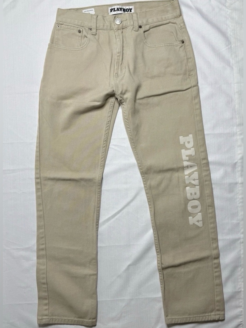 Playboy PacSun Exclusive  Women’s 28 Khaki Bunny Logo Denim Jeans straight Leg
